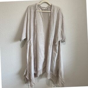 MILIO MILANO Linen Crochet Trim Kimono Cardigan Beige Size L Boho‎ Longlined